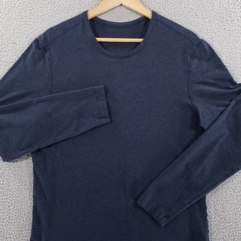 Lululemon 5 Year Basic Tee T-Shirt Mens Medium Blue Long Sleeve Logo Athletic